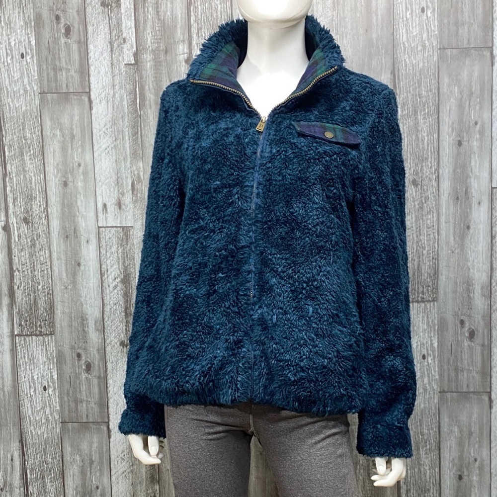 Pendleton Fuzzy Sherpa Wool Blend Full Zip Teal Jacket